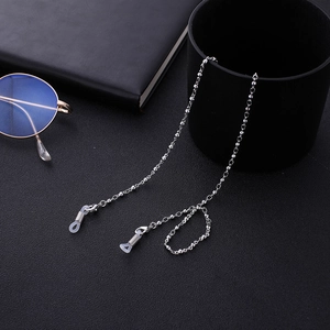 Silver bead chain eyewear strap with lobster clasps and anti-slip silicone loops