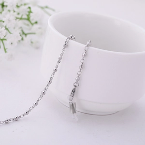 Silver bead chain for glasses or masks with adjustable silicone loops and metal beads