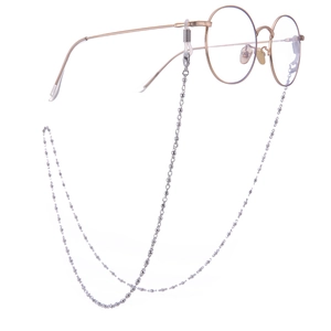 Silver bead chain eyewear strap with adjustable silicone loops and lobster clasps