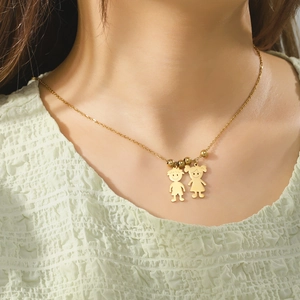 Collana Con Pendente Cartoon Ragazzo Ragazza Gioielli Di Famiglia In Acciaio Inossidabile Collana Raffinata Per Uomo Donna Regalo
