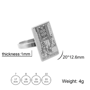 Especificaciones del anillo de tarot retro Cinco de Oros con grosor de 1 mm