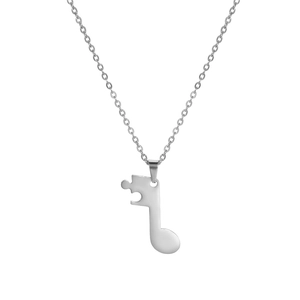 Titanium steel necklace featuring a unique musical note and puzzle piece pendant