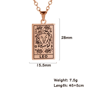Rose gold Leo zodiac tarot necklace pendant detail with 28mm size and weight specs