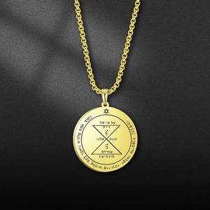 Collana dorata con ciondolo Chiave di Salomone e Stella di David su catena box