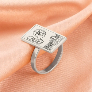 Anillo de Carta de Tarot de Acero Inoxidable 304 Vintage para Mujer Hombre As de Oros Rectángulo Anillo de Sello Oro Plata Joyería