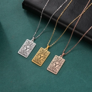 Three rectangular Aquarius tarot necklaces in gold, silver, and rose gold stainless steel
