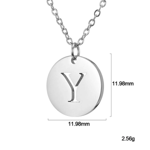 Detail showing letter Y pendant dimensions of 11.98mm and 2.56g on silver chain