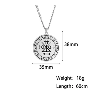 Collana con ciondolo sigillo dell'Arcangelo Raziel in acciaio inossidabile argento
