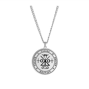 Collana con ciondolo sigillo dell'arcangelo Raziel in acciaio inox con incisioni sacre