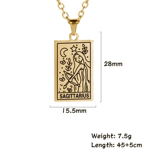 Golden Sagittarius zodiac tarot necklace featuring a carved archer pendant on thin chain