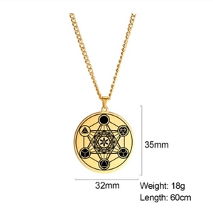 Gold Archangel Metatron Cube seal pendant in stainless steel with 60cm chain