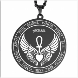 Schwarze Edelstahl St. Michael Erzengel Koptisches Kreuz Amulett Anhänger Halskette