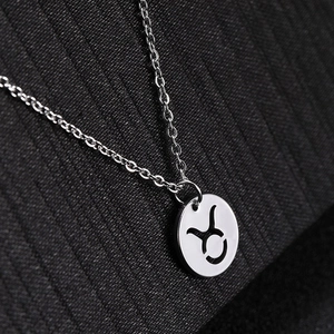 Minimalist silver stainless steel Taurus zodiac pendant necklace with hollowed round design