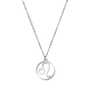 Minimalist silver stainless steel hollow Leo zodiac pendant necklace for daily wear