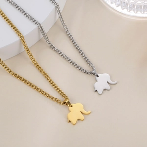 Minimalist elephant pendant necklaces in gold and silver finish with mirror-polished surface