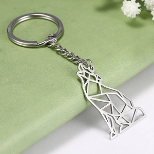 Geometric Hollow Wolf Keychain Stainless Steel Wolf Head Animal Keyring Modern Art Accessory For Men Women