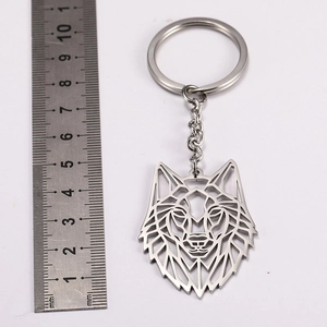 Geometric hollow wolf head stainless steel keychain keychain with size ruler measurement