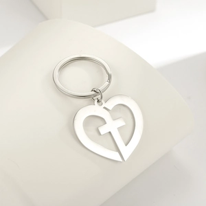 Edelstahl Herz Kreuz Schlüsselanhänger Hohler Anhänger Schlüsselring Minimalistischer Religiöser Schmuck Geschenk Silber