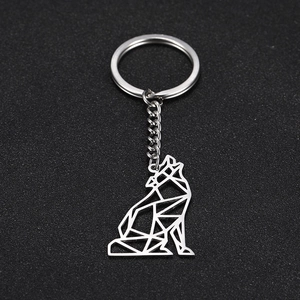 Polished geometric hollow wolf keychain made of high-quality stainless steel metal