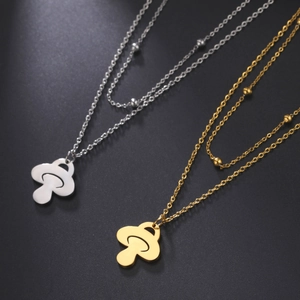 Collier Double Couche en Acier Inoxydable Avec Pendentif Champignon Tétine Or Argent Perles Chaîne Bijoux Femme