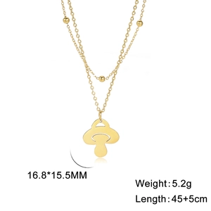 Collier double couche en acier inoxydable doré avec pendentif champignon ajouré et perles