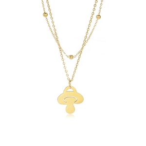 Collier double rang en acier inoxydable doré avec perles et pendentif champignon