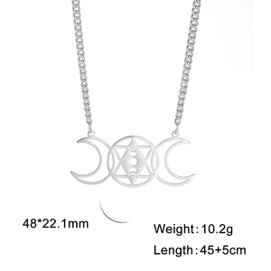 Detail showing 18k gold plated stainless steel triple moon necklace dimensions and weight