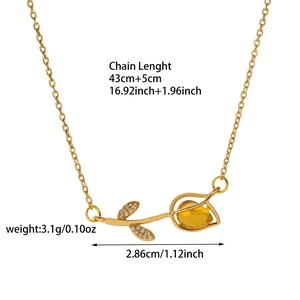 Gedetailleerde afmetingen van gouden tulp ketting met kattenoogsteen en 43+5cm ketting