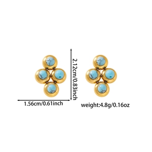 Dettagli delle dimensioni di orecchini in acciaio dorato con quattro perle blu cielo stile turchese