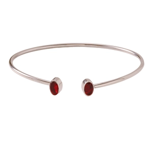 Bracciale rigido aperto in acciaio inossidabile argento con due gemme ovali rosse
