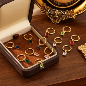 Vintage Rechteckige Zirkonia Ohrreifen Für Damen Edelstahl 18K Vergoldet Kleine Geometrische Kristall Ohrhänger Schmuck