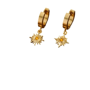 Vintage 18k gold plated sunburst hoop earrings with yellow cubic zirconia stone
