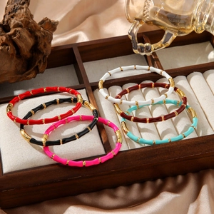 Vintage Stainless Steel Enamel Bamboo Joint Bangle Bracelet For Women Colorful Drip Oil Fashion Jewelry Bangle Accessory