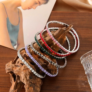 Fashion Stainless Steel Elastic Tennis Bracelet Colorful Cubic Zirconia Inlaid Stretch Bangle For Women Daily Party Jewelry Gift