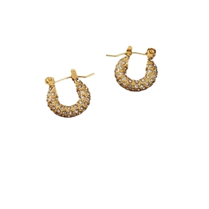 Pendientes de aro dorados de acero inoxidable con brillantes circonitas cúbicas