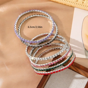Elastic stainless steel bracelet with colorful zircon stones in a classic tennis design