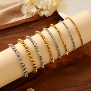Minimalist Stainless Steel Round Bead Bracelet For Women Gold Silver Plated Elastic Beaded Hand String Cool Girl Jewelry