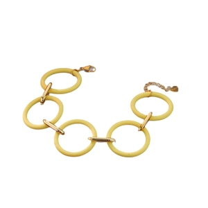 Colorful acrylic and stainless steel bracelet with yellow resin rings and gold plating