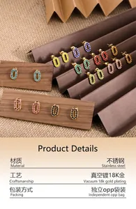 Détails de boucles d'oreilles ovales en zircon coloré avec placage or 18k sous vide