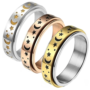 Anillo Spinner de Acero Inoxidable Patrón Celestial Estrella Luna Margarita Giratorio Alivio de la Ansiedad Reducción del Estrés Meditación Joyería de Dedo para Hombre Mujer