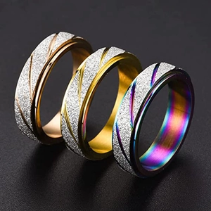 Titanium Staal Draaibare Spinner Ring Voor Mannen Vrouwen Zandgestraald Gestreept Stressvermindering Angst Ring Minimalistisch Mode Vinger Sieraden Cadeau
