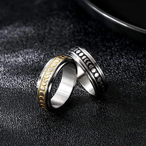 Anello fidget in acciaio inossidabile con fasi lunari e bande rotanti bicolore