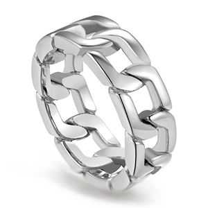 Hip Hop 316L Stainless Steel Chain Link Ring For Men Women Punk Rock Polished Band Ring Daily Fashion Jewelry Gift