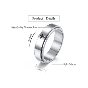 Anillo giratorio de acero de titanio con cruz para el estrés y banda pulida de 6 mm