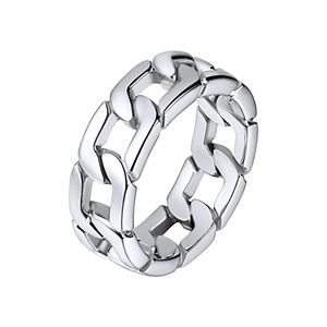 Minimalist silver Cuban chain ring in polished stainless steel for unisex hip hop style