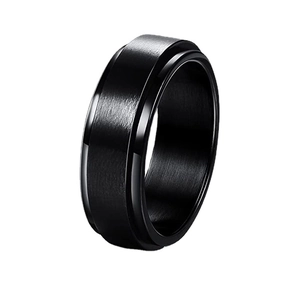 Anillo giratorio de acero inoxidable negro mate cepillado para hombre con alivio del estrés
