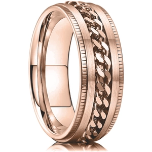 Détail de la bague rotative en or rose avec finition brossée et bande intérieure polie