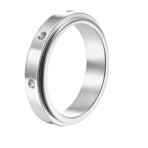Anillo giratorio de acero pulido con grabado de luna estrella y piedras de circonita