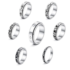 Anillo de Acero Inoxidable Vintage con Spinner Giratorio para Aliviar el Estrés Estrella Celestial Luna Mariposa Cruz Anillos para Hombres Mujeres Joyería