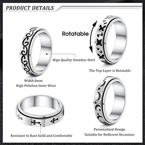 Anillos giratorios de 8mm en acero inoxidable con diseños de estrella luna y mariposa